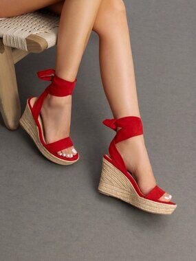 Red Women's Platform  Open Toe Espadrilles Wedges Sandals Shoes